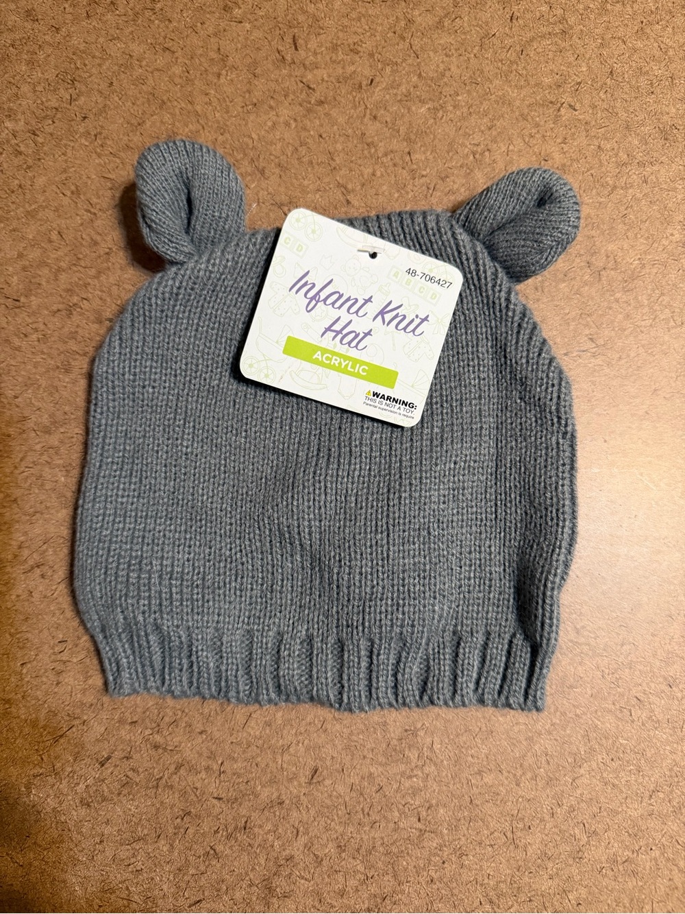 Infant Knit Hat - Gray with Bear Ears Brand New